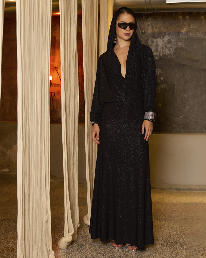 Φόρεμα maxi, lurex με κουκούλα - Image 2