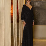 Φόρεμα maxi, lurex με κουκούλα