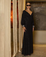 Φόρεμα maxi, lurex με κουκούλα