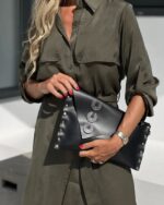 Τσάντα Φάκελος Δερμάτινη με Ασημή Τρουκς